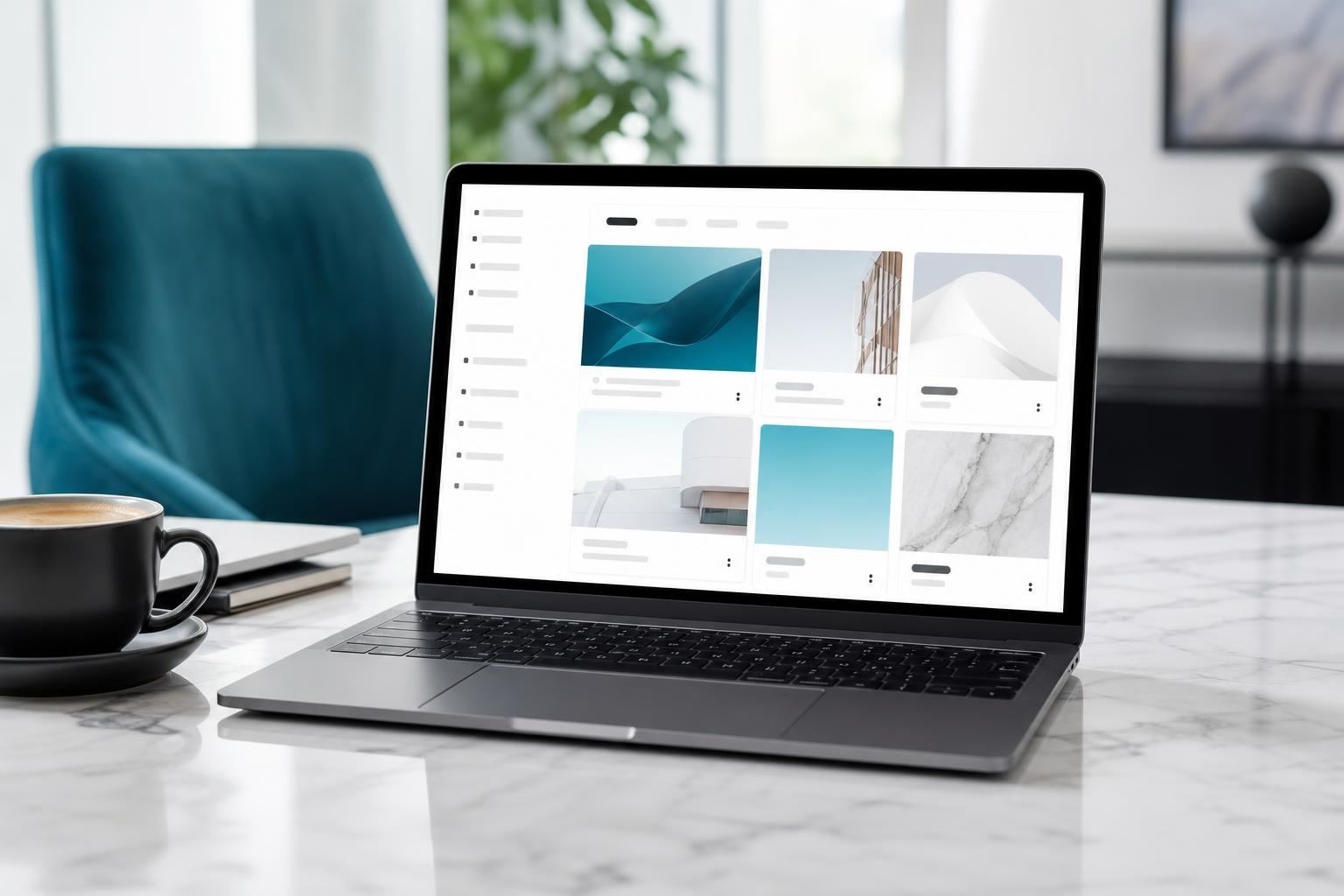 Ordinateur portable posé sur un bureau clair, affichant une interface de gestion de campagne de netlinking